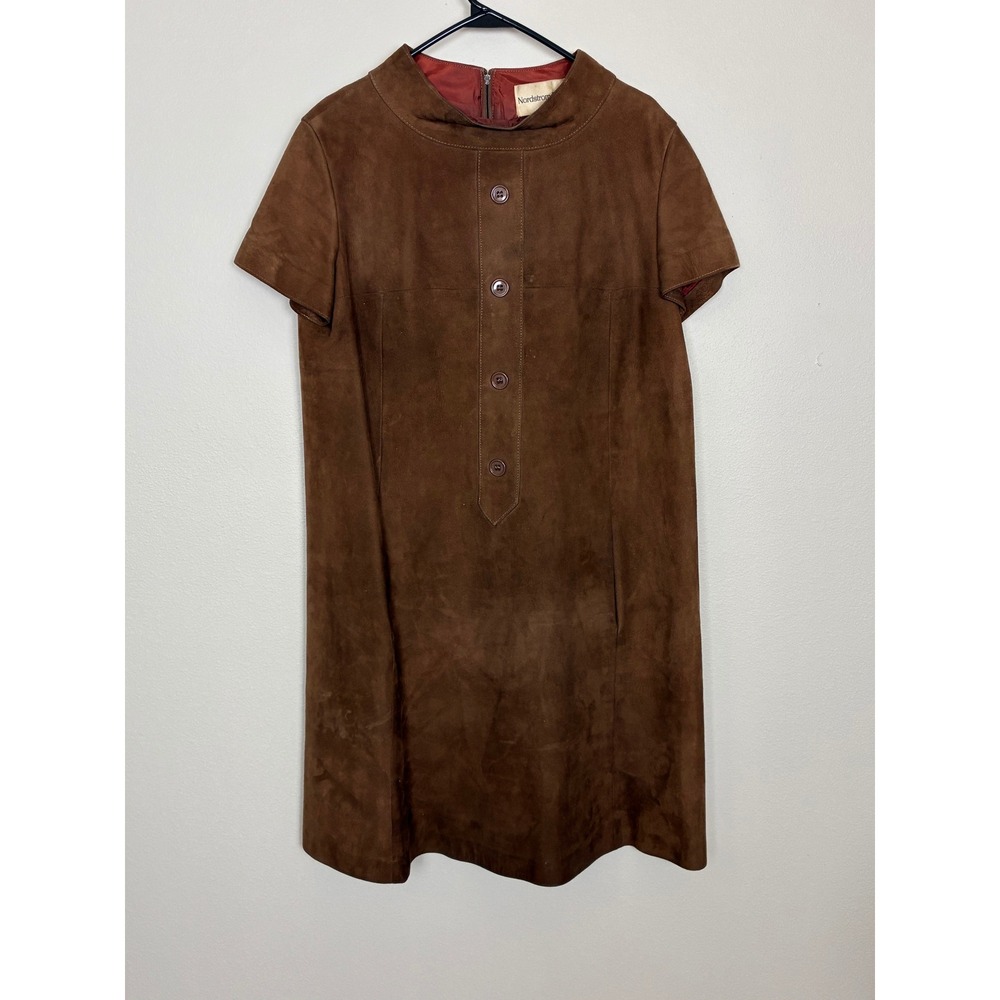 Vintage 60s Nordstrom Best Suede Dress Tan Brown Suede Leather Size 16 (M/L)
